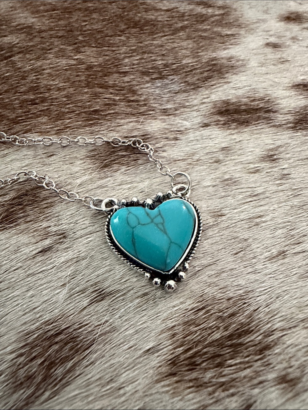 Silver Necklace with Turquoise Heart Pendant - Women Jewelry 17” w/2” extender